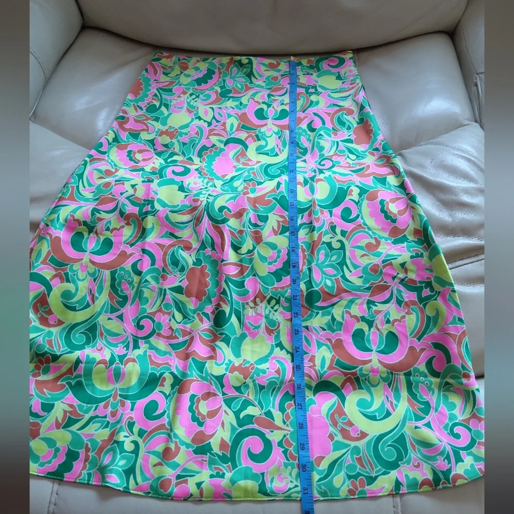 J.Crew pull - on slip  pink green floral midi skirt